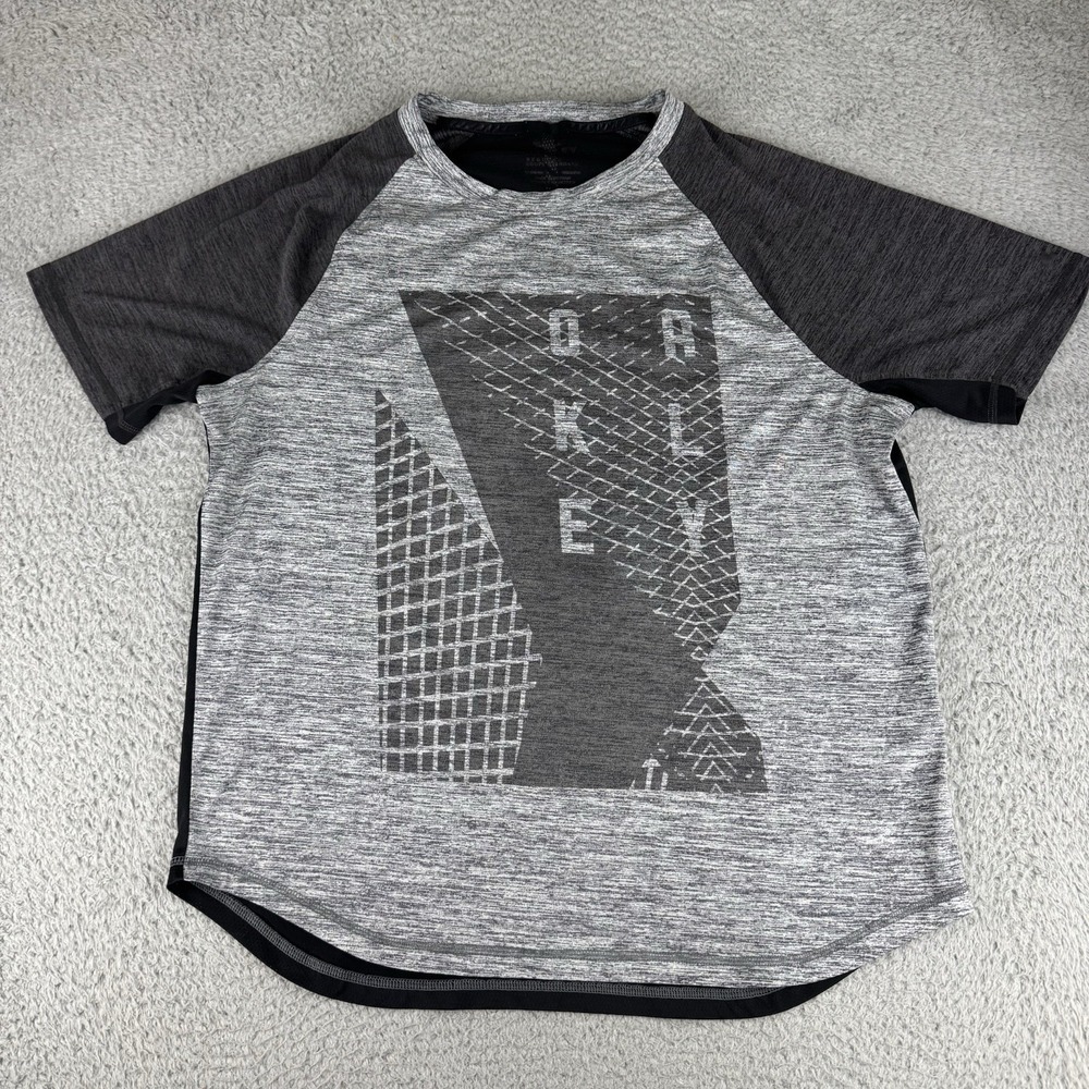 Oakley Men's Gray Black Moisture Wicking Stretch Short Sleeve T-Shirt Size Large